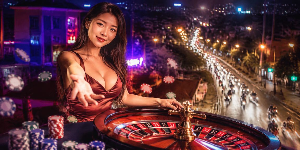 Bàn roulette neon tại Đà Lạt – casino đêm phong cách châu Âu